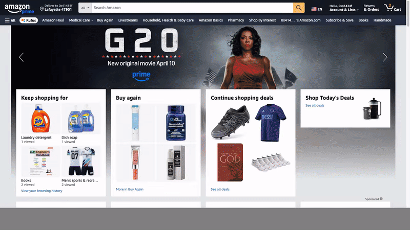 Animation showing the Nova Act bot searching Amazon and adding items to cart